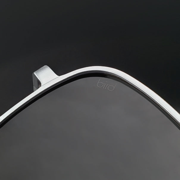 Detailed view of large square metal sunglasses 