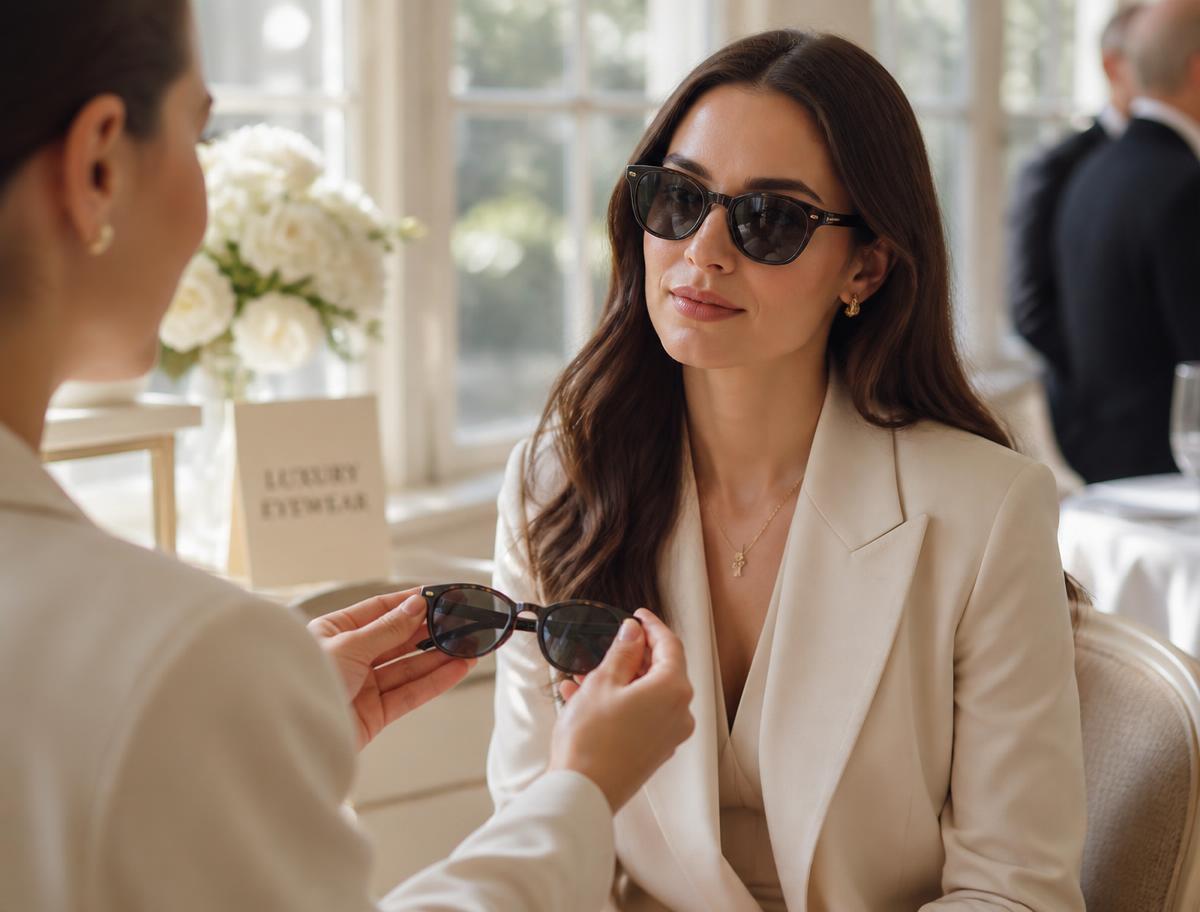 Personal sunglasses fitting during a luxury corporate event